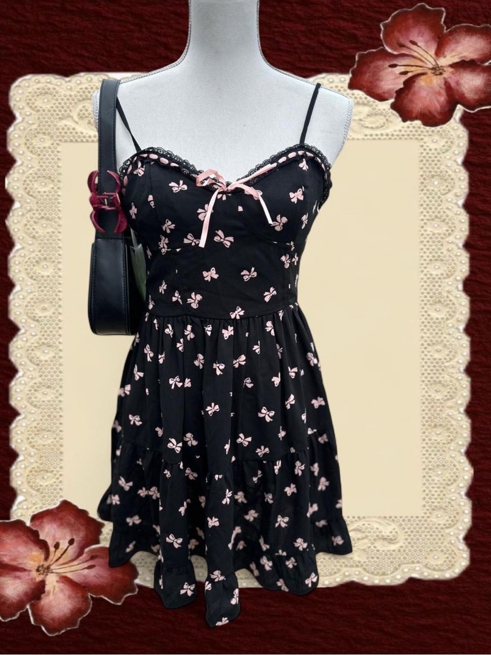 Black & Pink Floral Sundress — Feminine Spaghetti Strap Dress